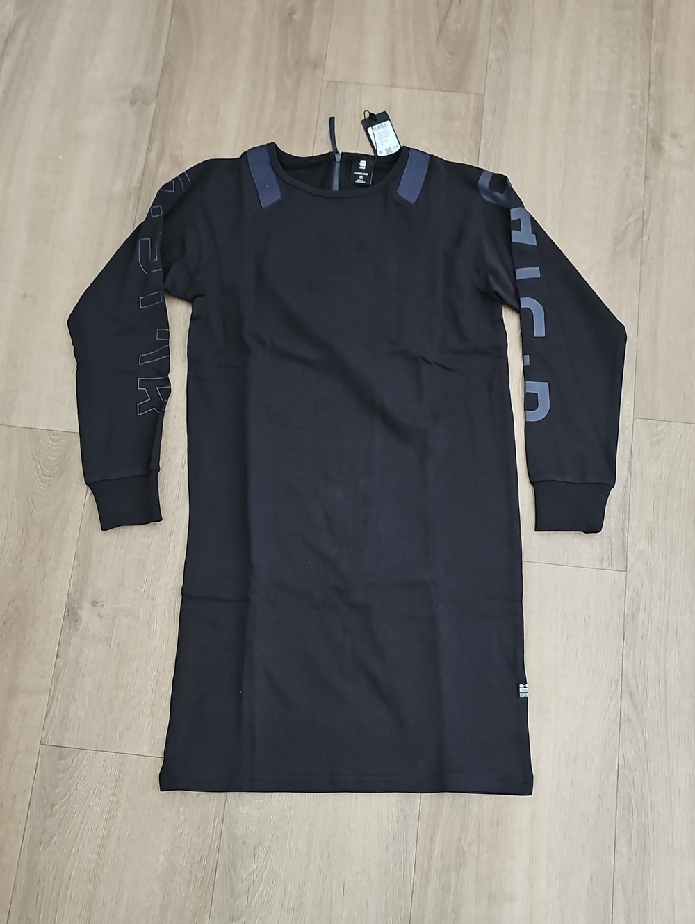 G-Star Dark Black Sleeve Print Sweater Dress Obersized XS
